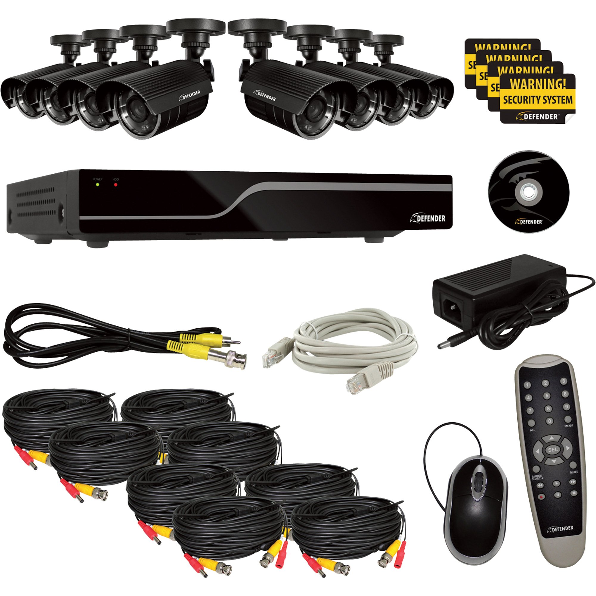 Defender DVR Surveillance System — 8-Channel DVR with 8 High-Resolution Security Cameras, Model# 21029
